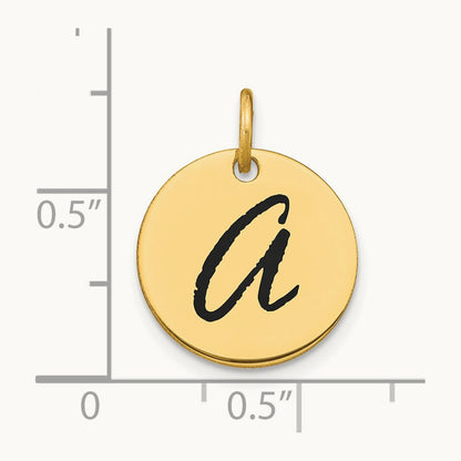 Polished Black Enamel Initial Disk Charm — 14K Yellow Gold, A