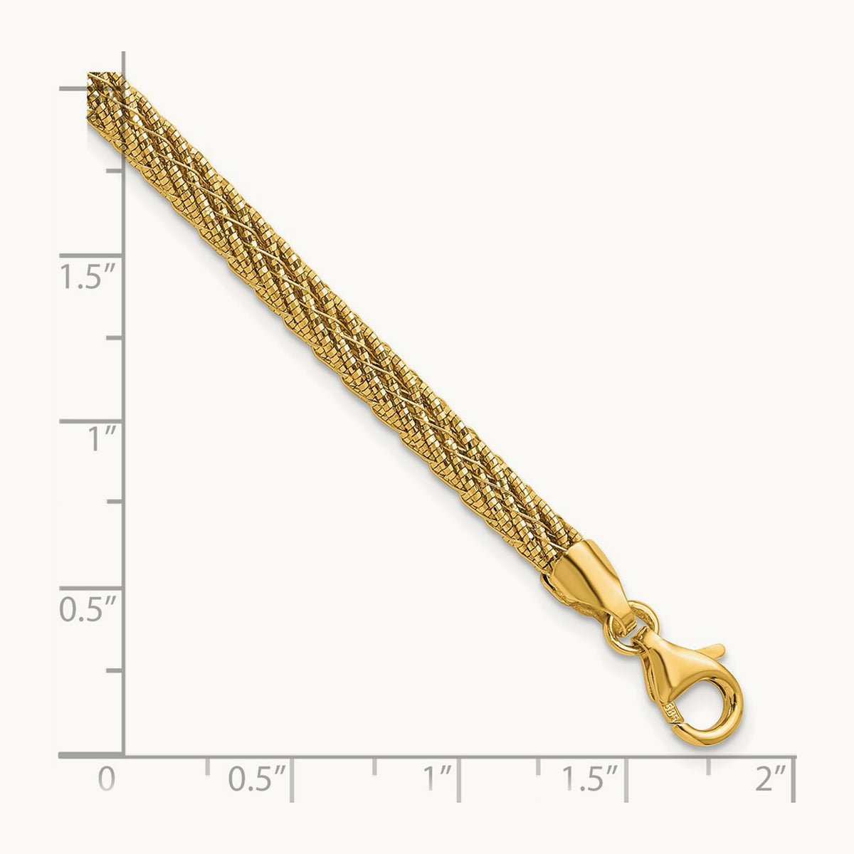 Polished and D/C Round Woven Wire 7.5in Bracelet, 14K