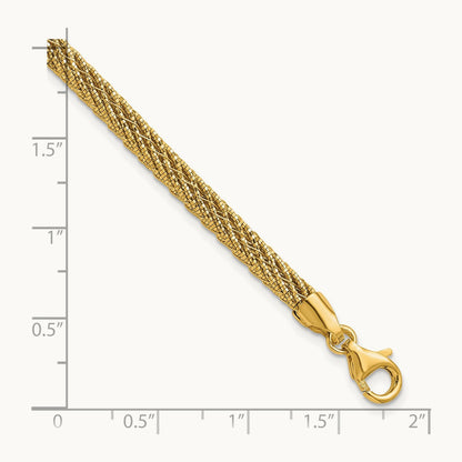 Polished and D/C Round Woven Wire 7.5in Bracelet, 14K