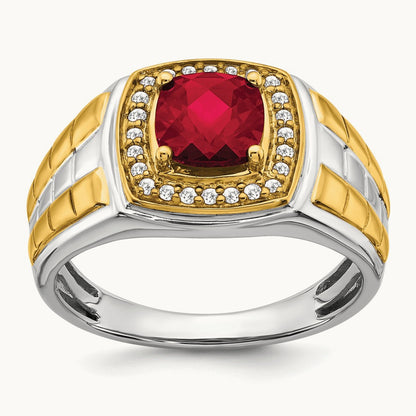 Created Ruby and Diamond Mens Ring, 14K Two-tone