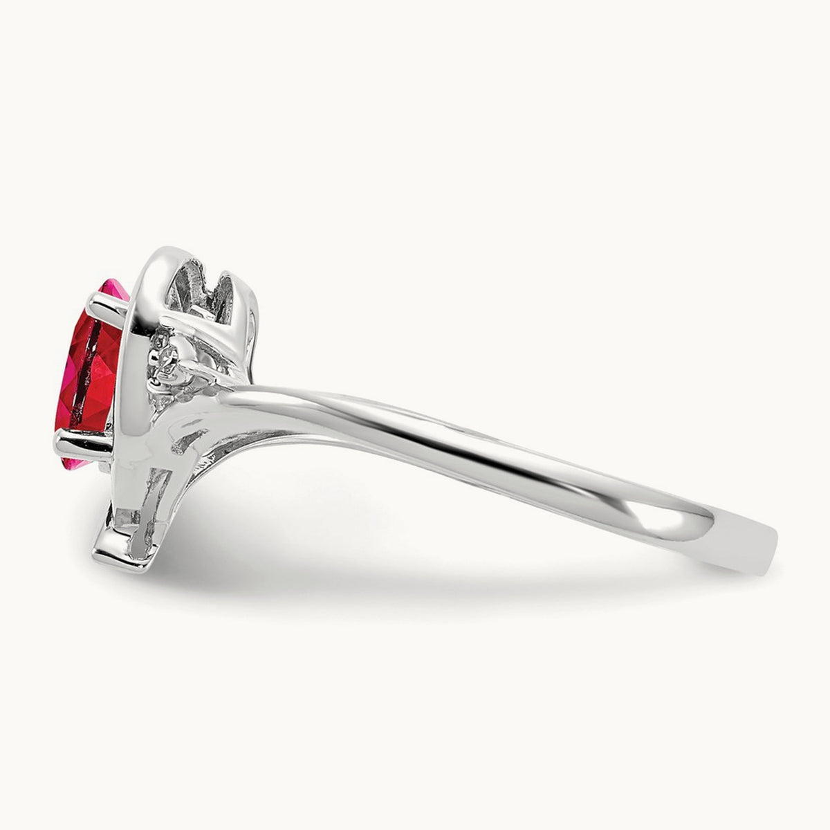 Ruby and Diamond Heart Ring — 14K White Gold, 7