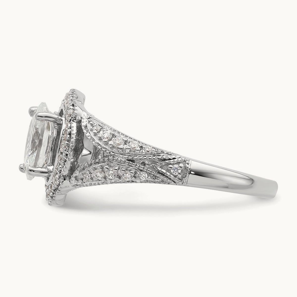 Polish Vintage Halo 1ct Oval Semi-Mount Dia Ring, 14K White