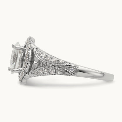 Polish Vintage Halo 1ct Oval Semi-Mount Dia Ring, 14K White