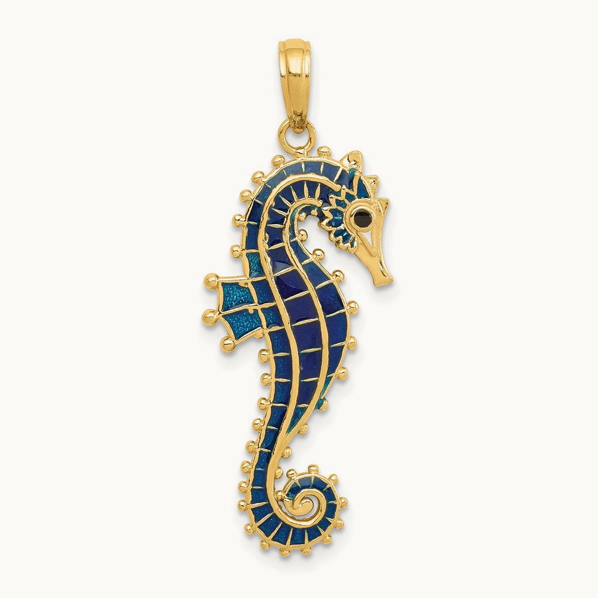 3-D Blue Enameled Seahorse Pendant — 33mm