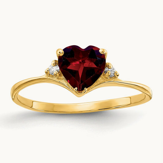 Heart Garnet AA Diamond ring, 6mm, 14K