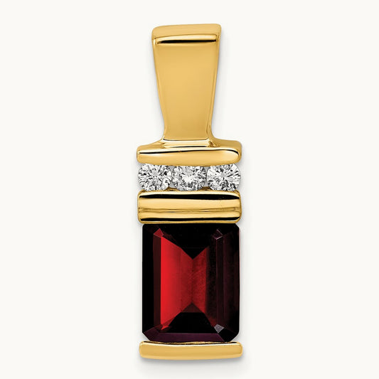 8x6mm Emerald Cut Garnet AA Diamond Slide, 14K