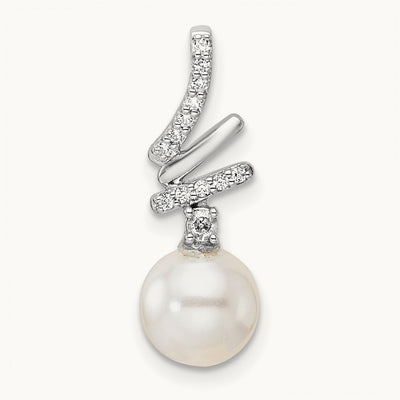 Polished Diamond and Pearl Chain Slide — 14K White Gold