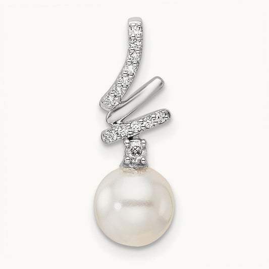 Polished Diamond and Pearl Chain Slide — 14K White Gold