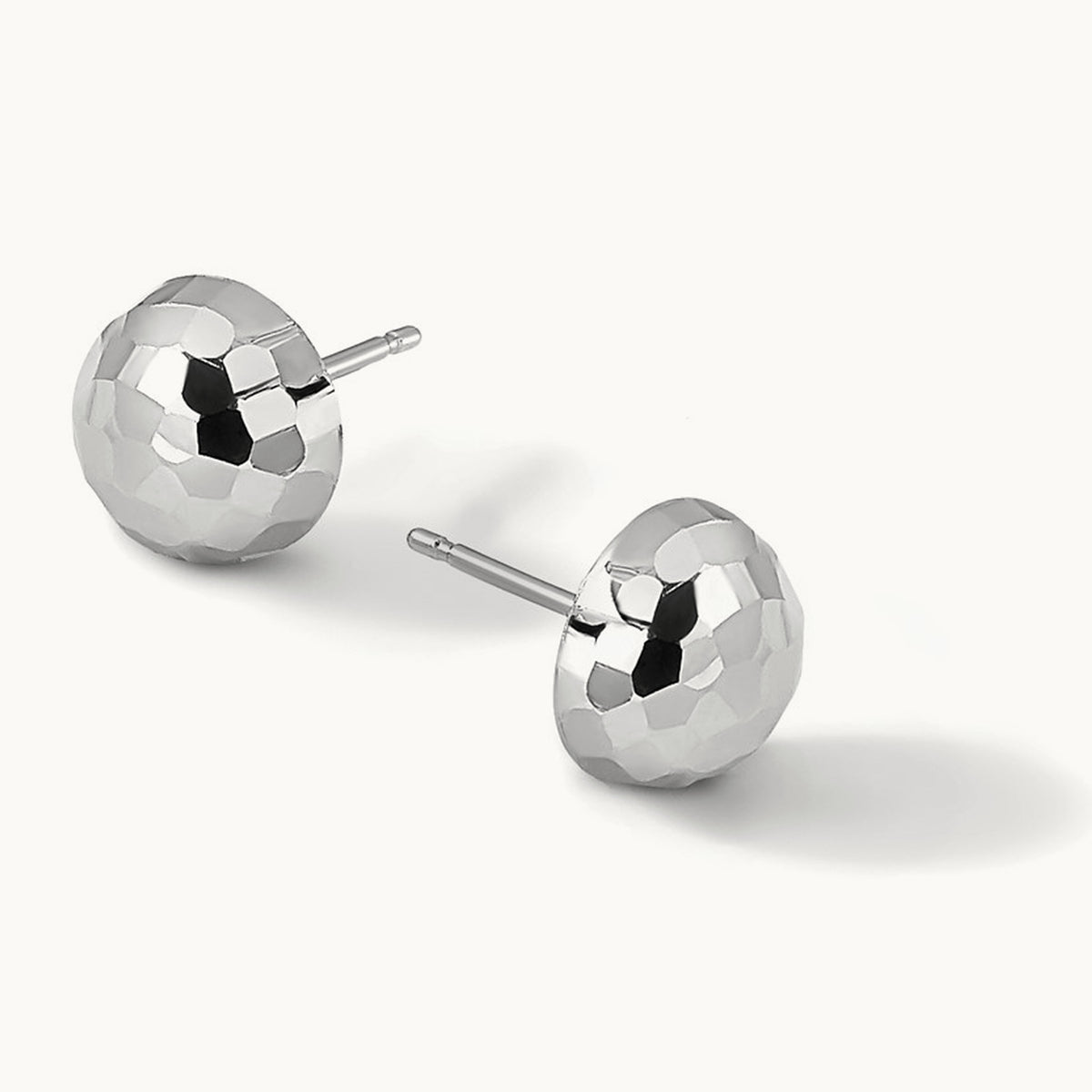 Polished Diamond-cut Button Post Earrings — 14K White Gold