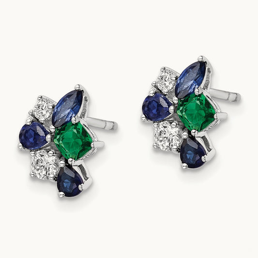 Created Emerald Post Earrings, 0.20 ct tw Lab-Grown Diamond