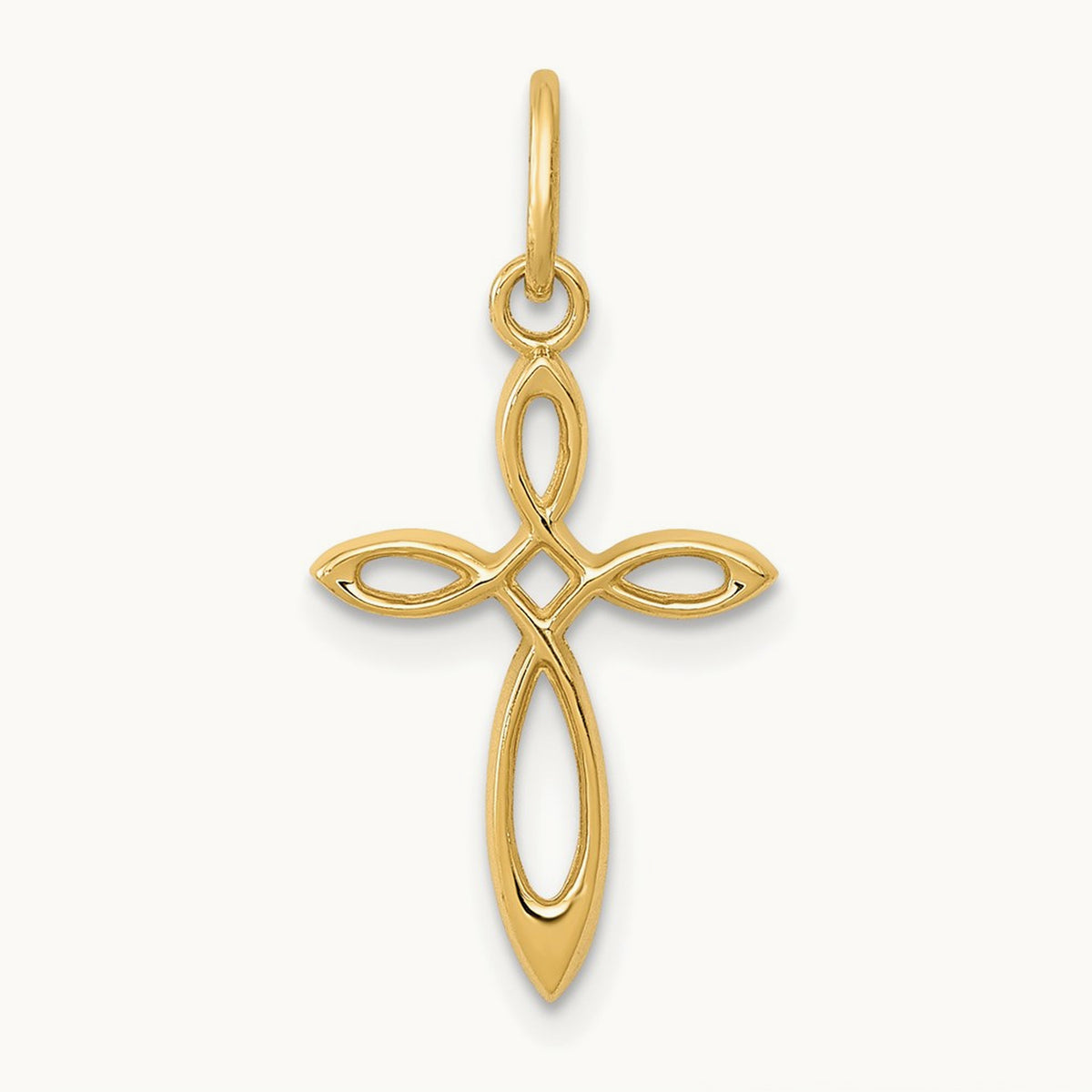 Polished Small Ribbon Cross Pendant — 14K Yellow Gold, 22.5mm