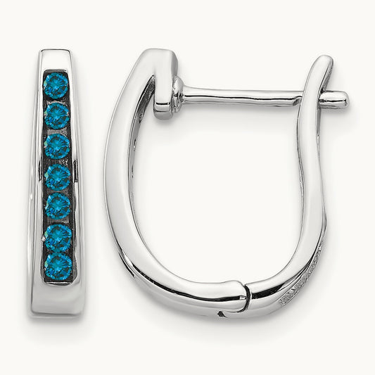 Blue Diamond Hinged Hoop Earrings, 3mm, 14K White Gold