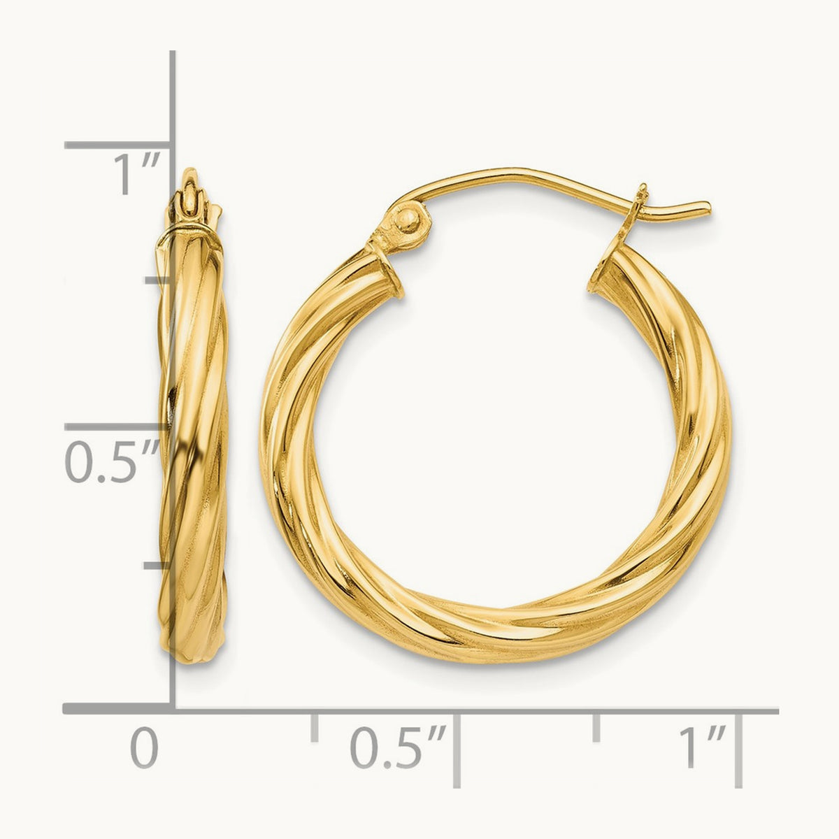Rope Twist Hoop Earrings — 14K Yellow Gold, 15mm, 2.75mm