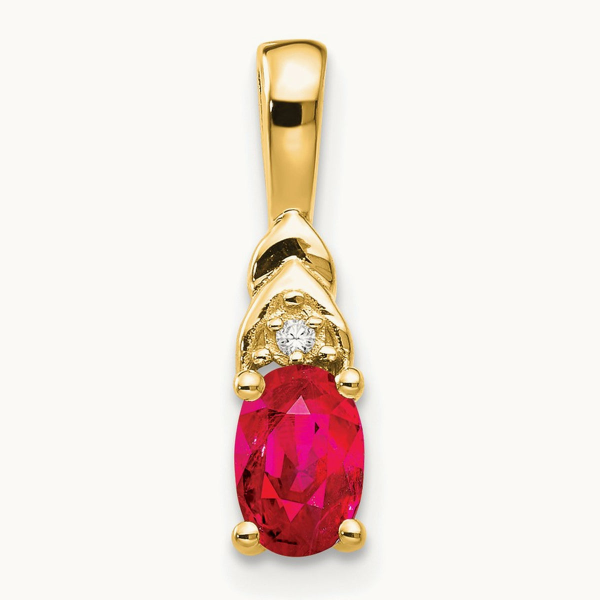 Ruby and Diamond Pendant — 14K Yellow Gold, 16mm