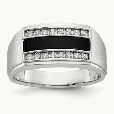IBGoodman Men's Polished & Satin Onyx & Diamond Ring, 14K White Gold