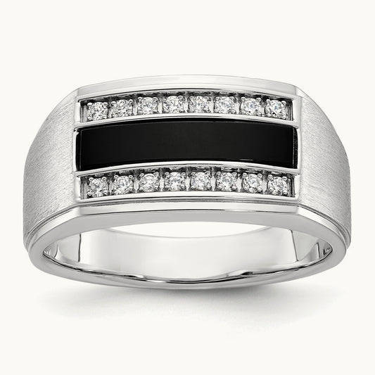 IBGoodman Men's Polished & Satin Onyx & Diamond Ring, 14K White Gold