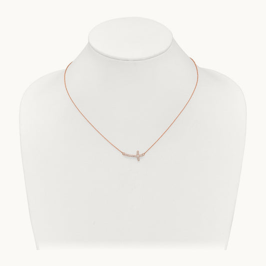 Diamond Sideways Cross 18in Necklace — 14K Rose Gold, 0.095 ct