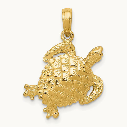 Solid Polished Open-Backed Turtle Pendant — 14K Yellow Gold