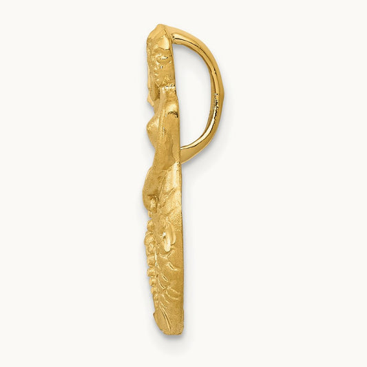 Satin Diamond-cut Open-Backed Mermaid Pendant, 14K