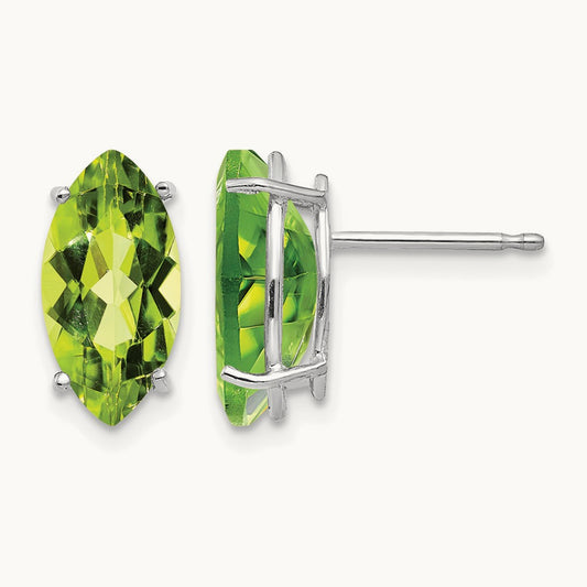 10x5mm Peridot Marquise Stud Earring, 14K White Gold