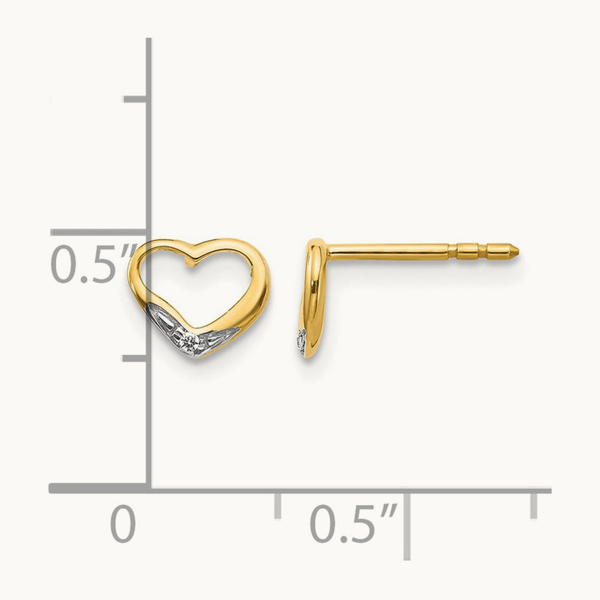 Diamond Heart Post Earrings with Rhodium — 5mm