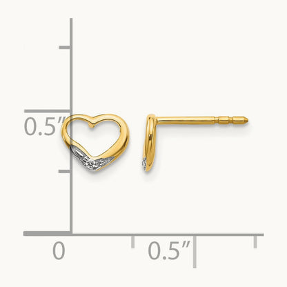 Diamond Heart Post Earrings with Rhodium — 5mm