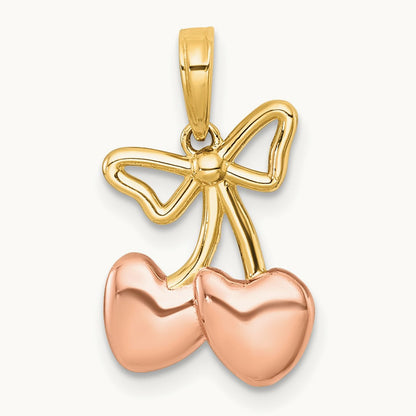 plating Polished Heart Cherries Charm, 14K with White Rhodium and Rose