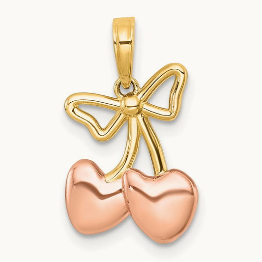 plating Polished Heart Cherries Charm, 14K with White Rhodium and Rose