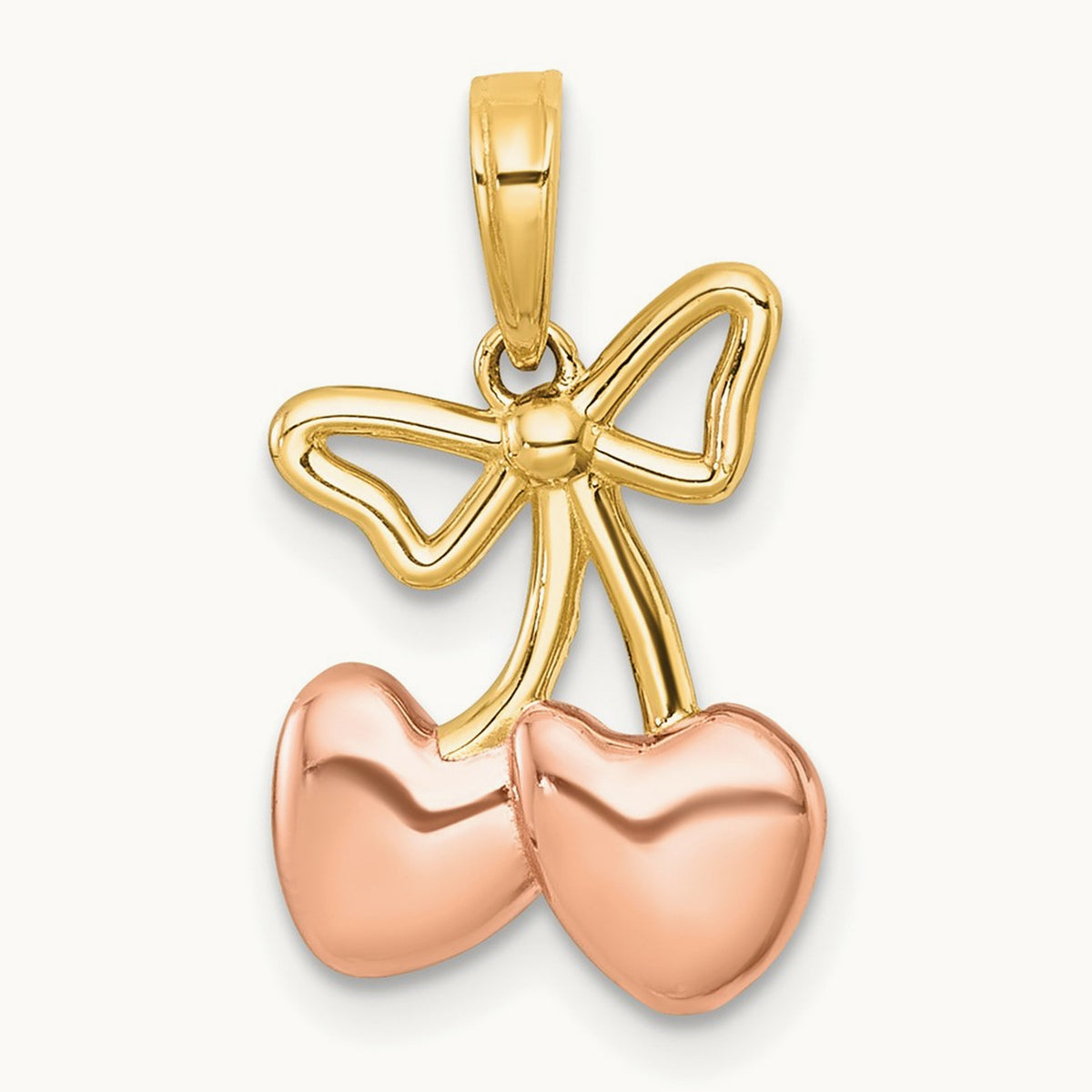 plating Polished Heart Cherries Charm, 14K with White Rhodium and Rose