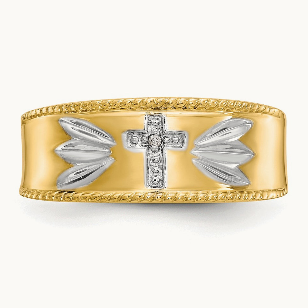 Men's .01ct. Diamond Trio Cross Wedding Band, 14K with Rhodium
