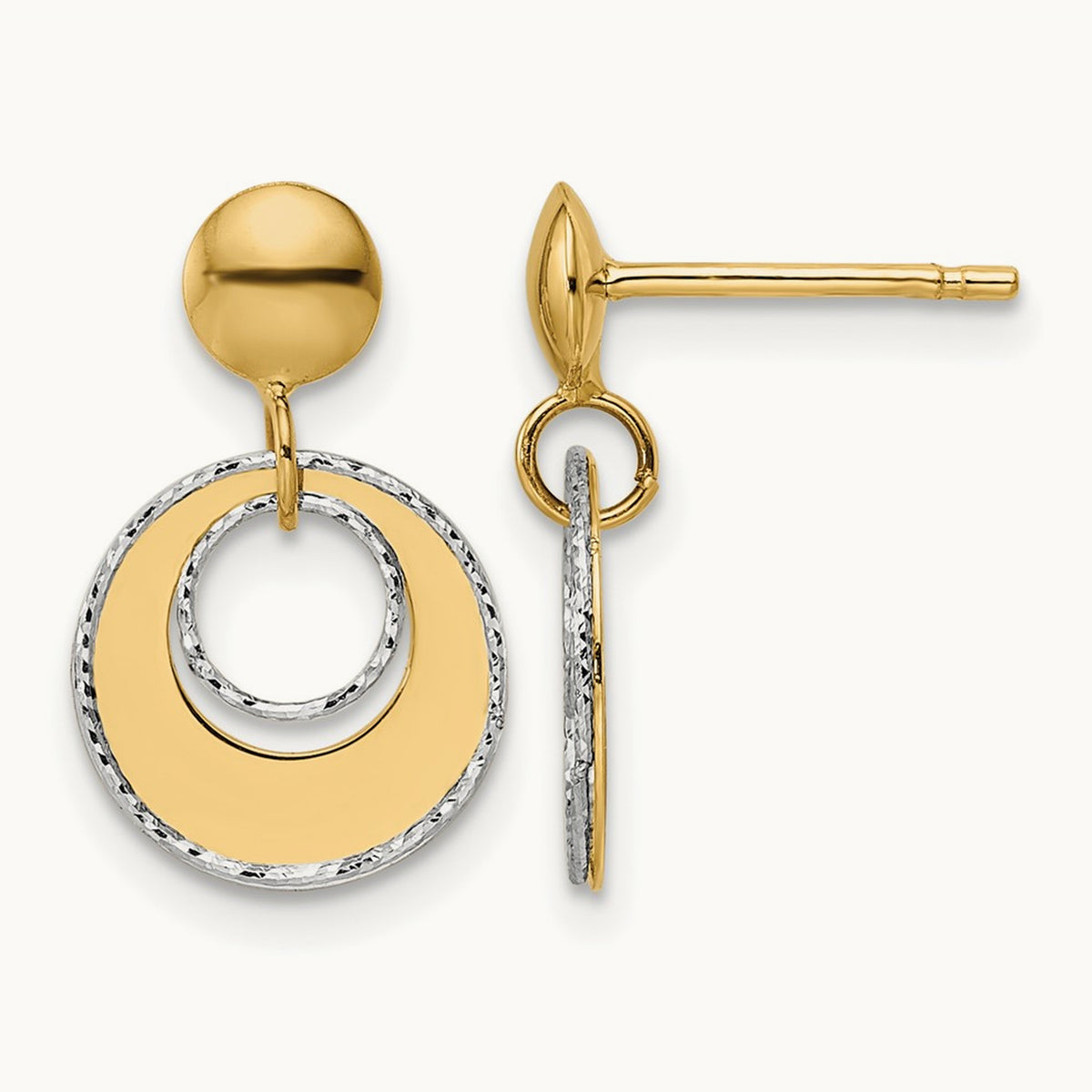 Polished Textured Post Dangle Earrings — Leslie's — 14K Two-Tone Gold