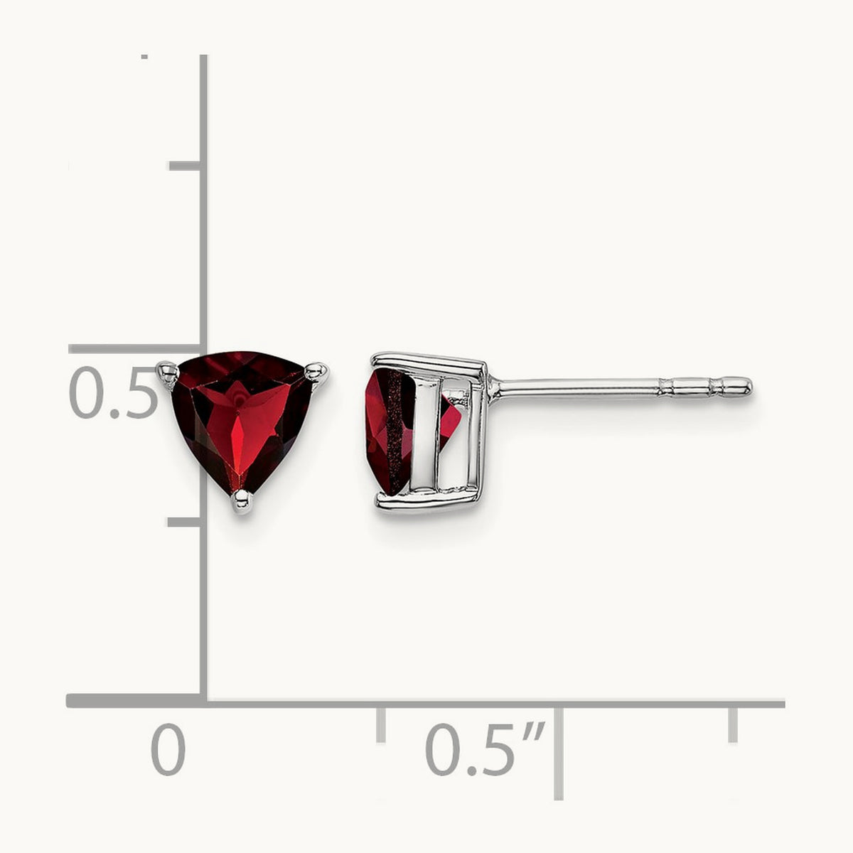 Trillion Garnet Earrings, 14K White Gold
