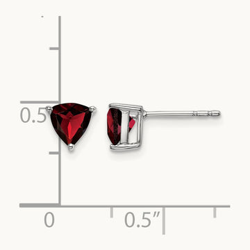 Trillion Garnet Earrings, 14K White Gold