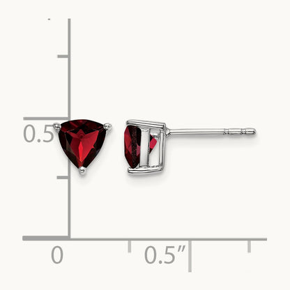 Trillion Garnet Earrings, 14K White Gold