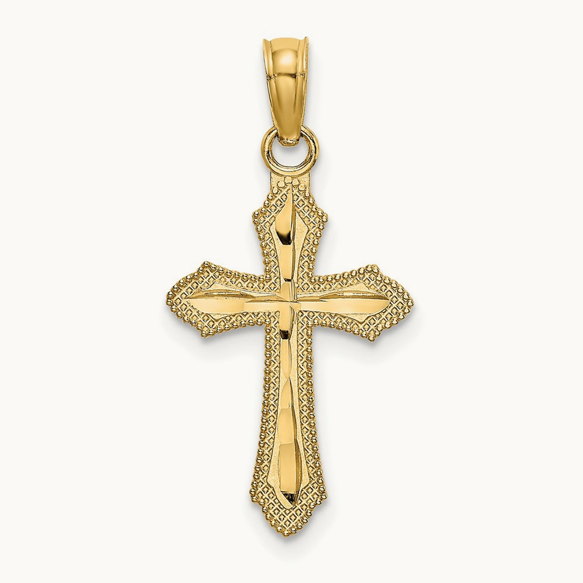 D/C w/ Beaded Edge Cross Charm, 14K