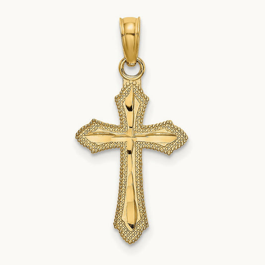 D/C w/ Beaded Edge Cross Charm, 14K