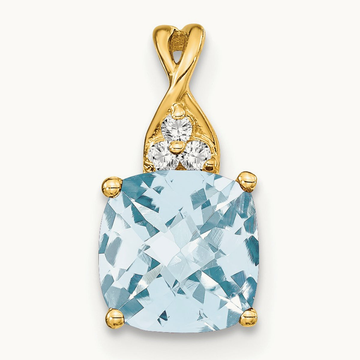 Checkerboard Aquamarine and Diamond Pendant — 14K Yellow Gold