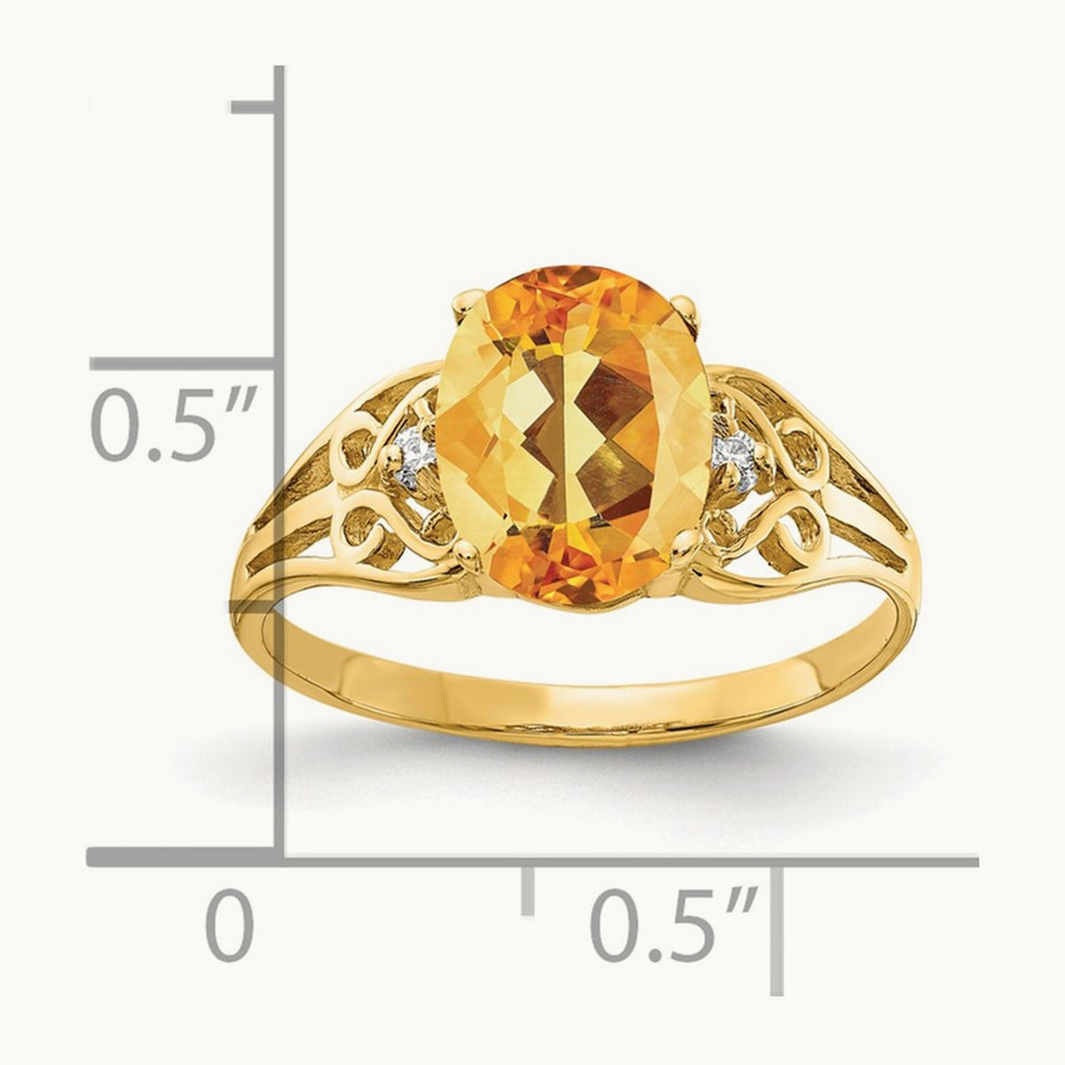 9x7mm Oval Citrine AA Diamond ring, 14K
