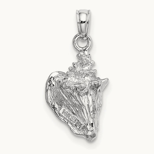 3-D Conch Shell Charm — 14K White Gold, 14.8mm