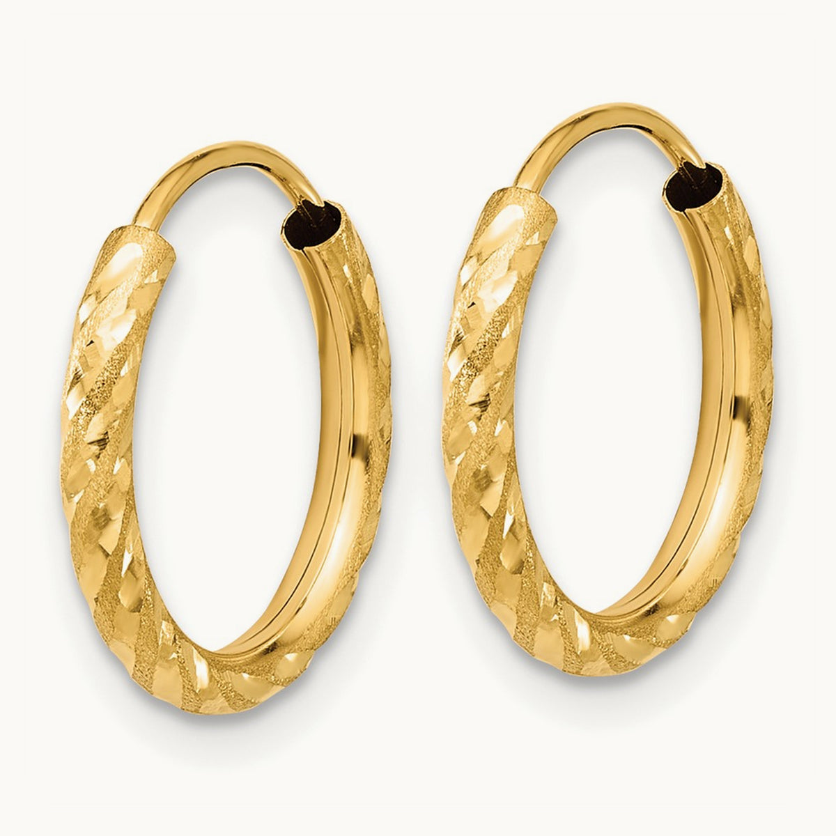 Polished and Satin Diamond-cut Endless Hoop Earrings — 14K Yellow Gold