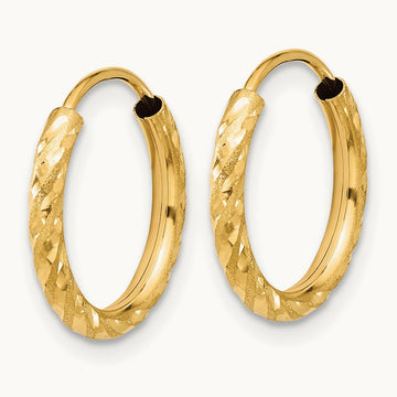 Polished and Satin Diamond-cut Endless Hoop Earrings — 14K Yellow Gold