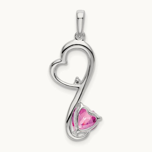 Created Sapphire and Diamond Heart Pendant — 14K White Gold