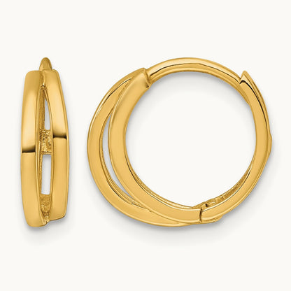Polished Fancy Hinged Round Hoop Earrings, 14K