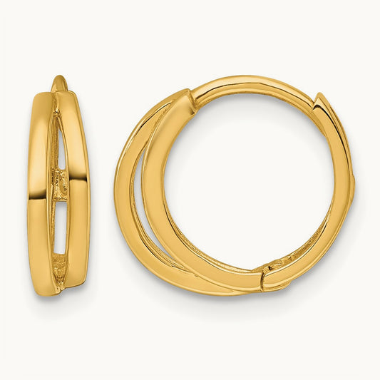 Polished Fancy Hinged Round Hoop Earrings, 14K