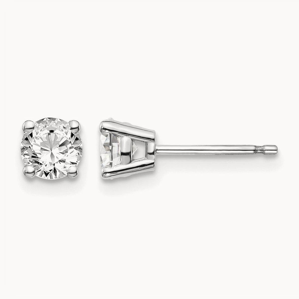 Round Diamond Stud Earrings — 14K White Gold, 0.74 ct tw, I1 J-K · push back