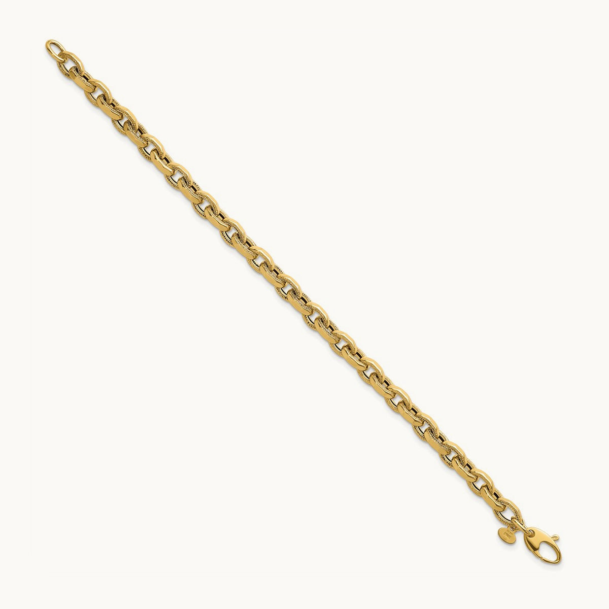Polished 7.5in Fancy Textured Open Link Bracelet, 14K