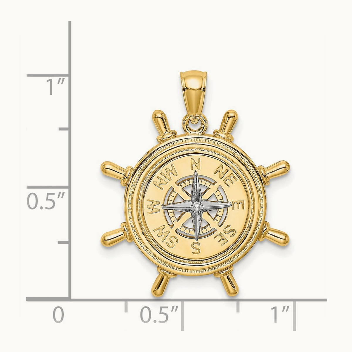 Ship's Wheel w/ Nautical Compass Charm, 14K Two-tone