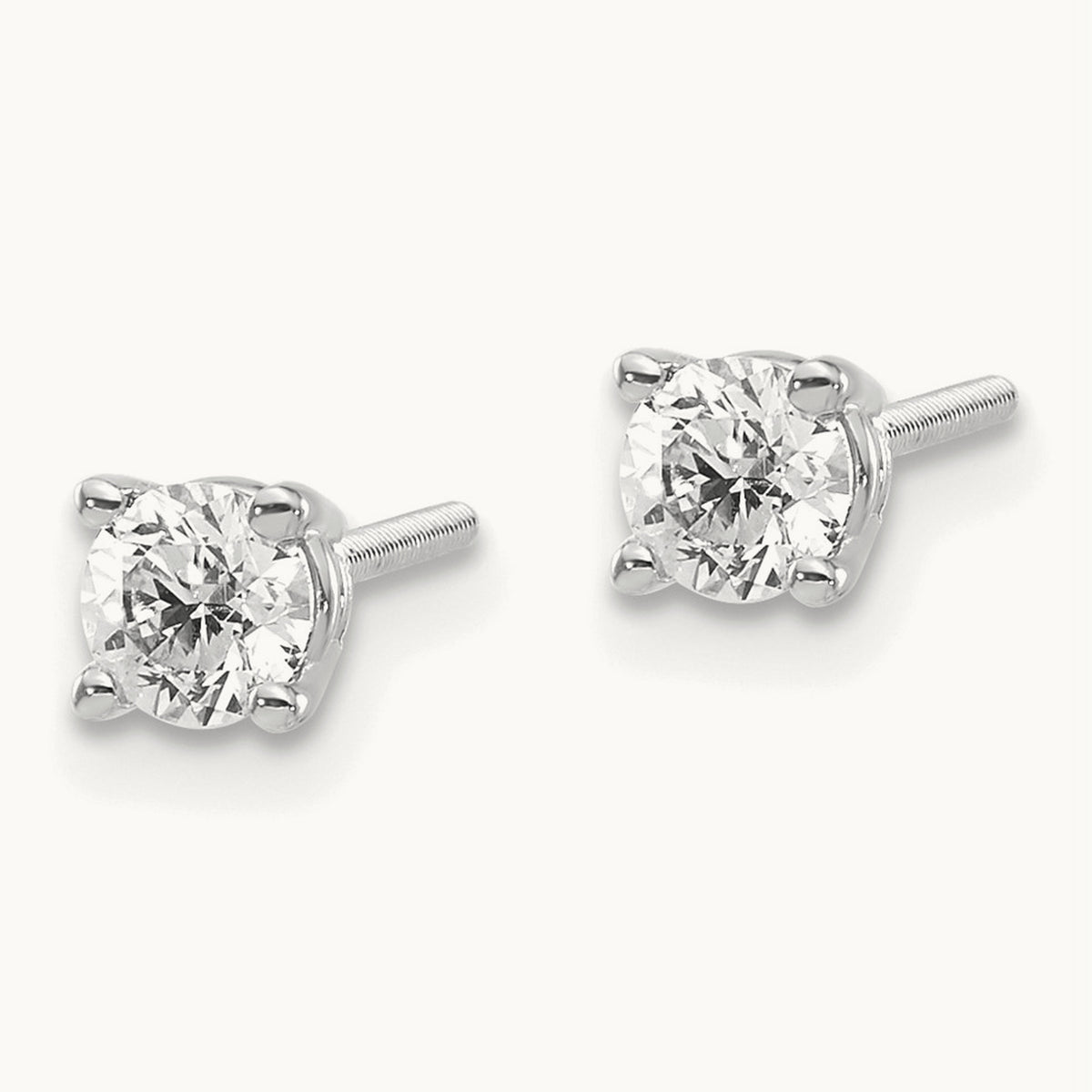 Round Diamond Stud Earrings — 14K White Gold, 0.54 ct tw, SI3 G-I · screw back