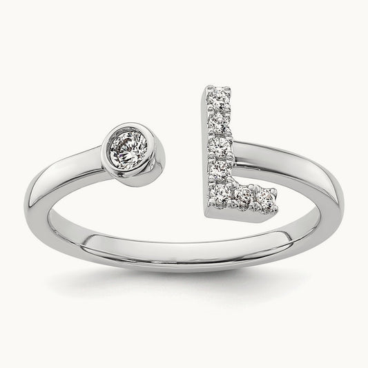 Initial L Adjustable Ring, 0.10 ct tw Lab-Grown Diamond