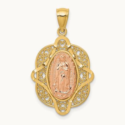Virgin Mary Pendant, 14K Two-tone Rose